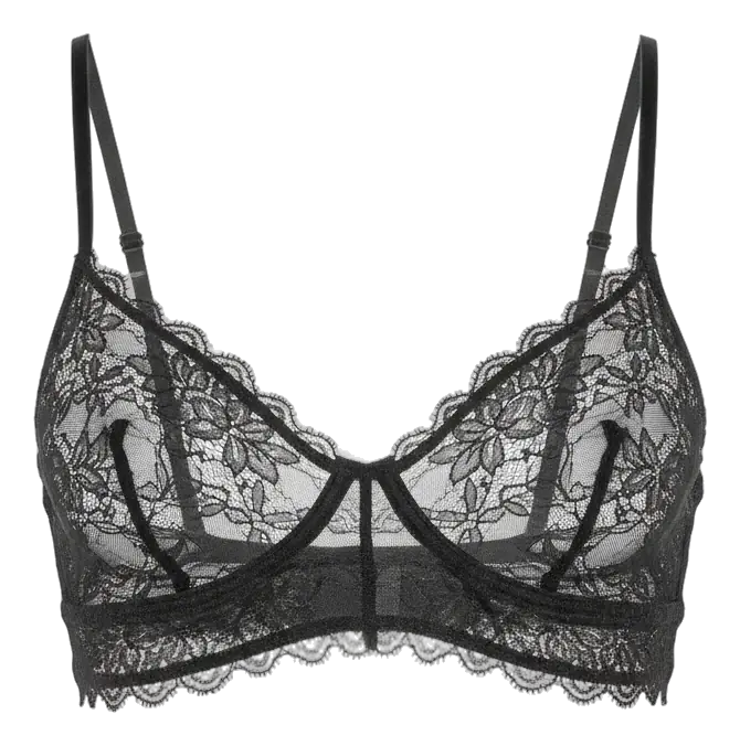 Bralette de encaje negro con tirantes delgados